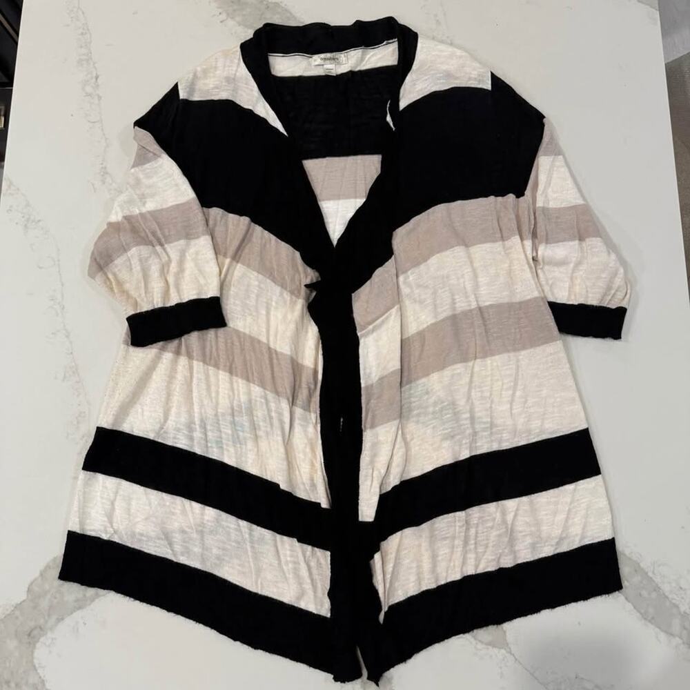 Dressbarn Striped Open Front Cardigan Women’s Plus Size 2X Black/Cream/White